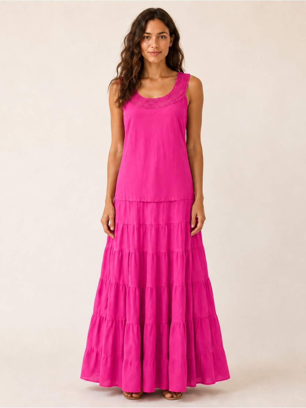 Jones Wear Dress Linen Fuchsia Lace Fit and Flare Dress Size 4